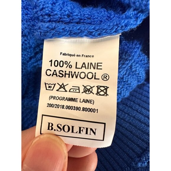 B.Solfin 100% Cashwool Sweater Women 40 Medium Blue Knit Crew Neck Grannycore - Picture 2 of 11